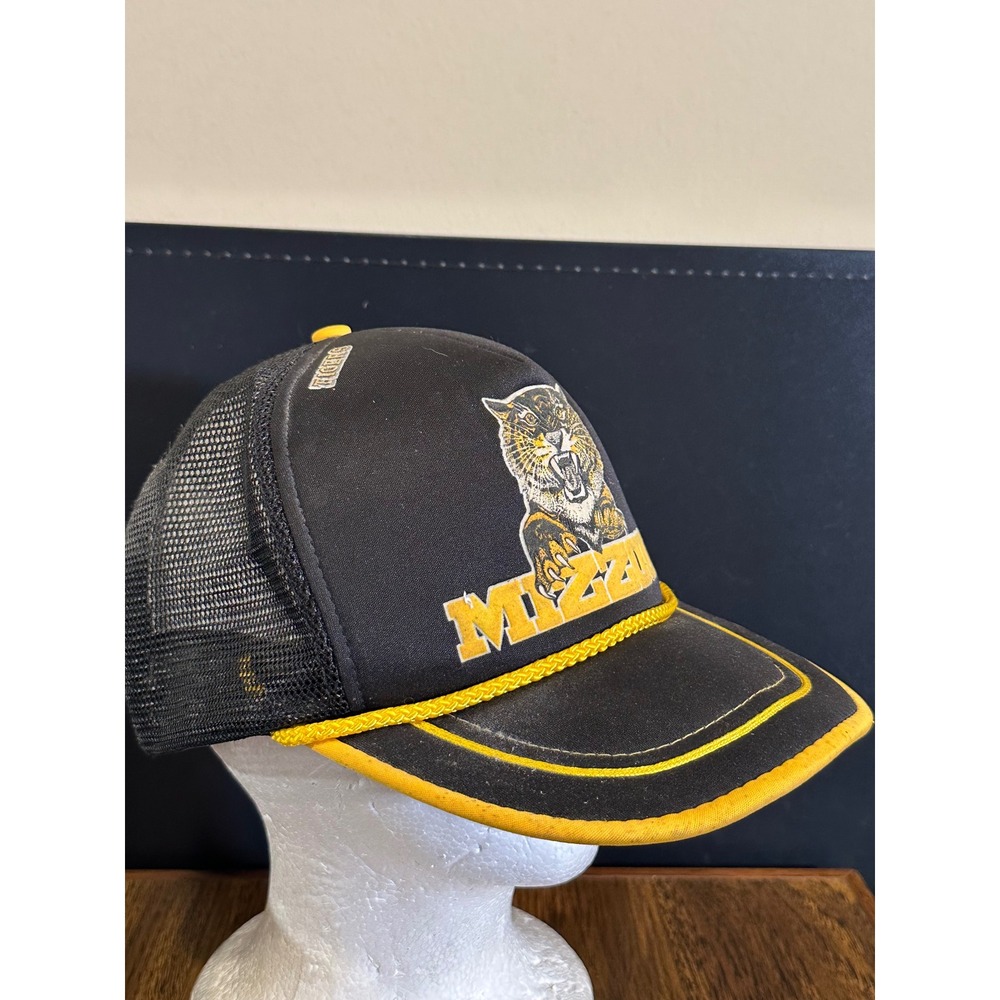 Vintage Mizzou Tigers Trucker Hat G&S Cap Co Black Yellow Mesh Snapback Missouri